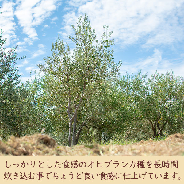しっかりとした食感のオヒブランカ種を長時間炊き込む事でちょうど良い食感に仕上げています。